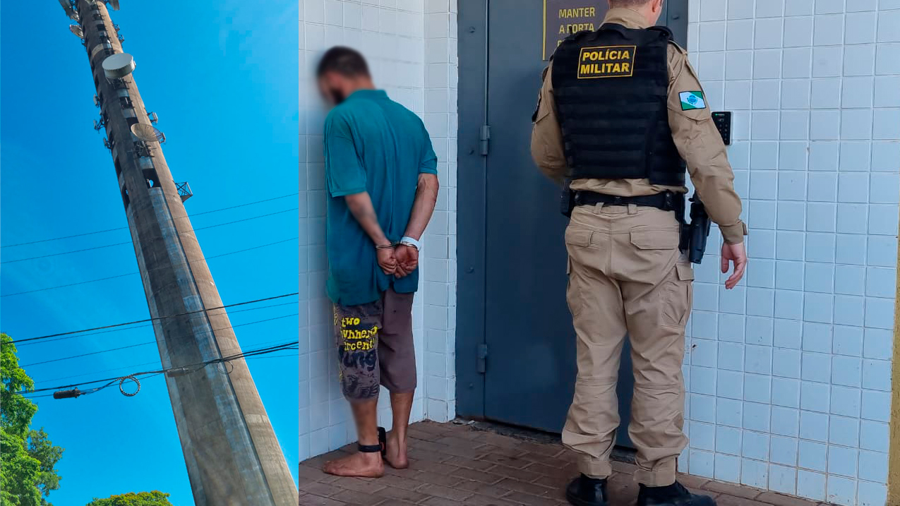 Homem monitorado por tornozeleira é preso furtando alumínio e fios de fibra óptica em torre de telefonia em Cascavel