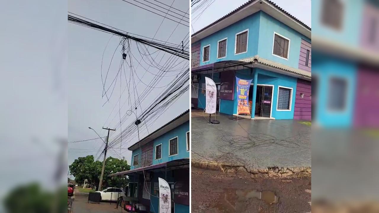 Caminhão arranca fiação e deixa fios pendurados no Santa Felicidade