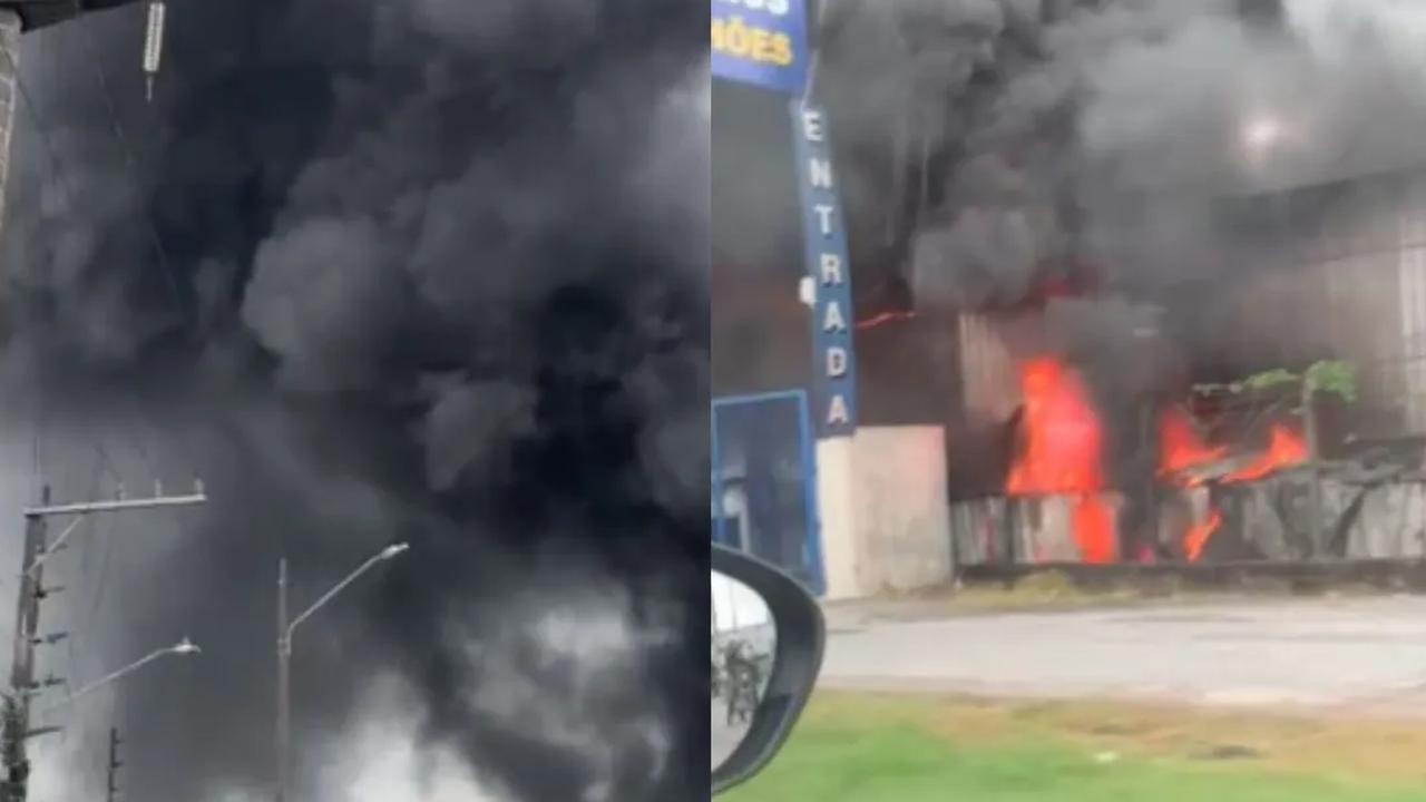 Incêndio de grandes proporções é registrado em fábrica de contêineres em Itajaí
