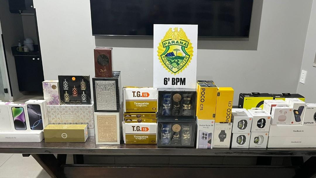 Polícia Militar apreende celulares, perfumes e medicamentos em ônibus de linha em Cascavel