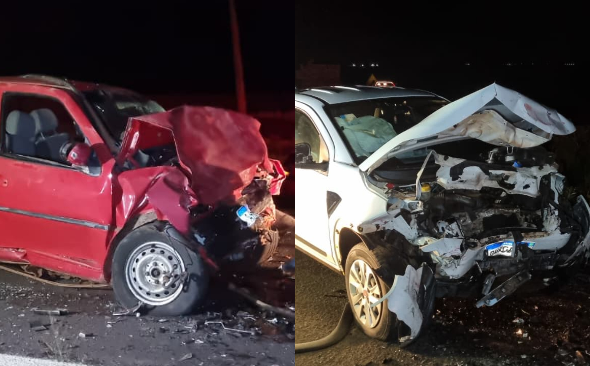 Gol e Strada se envolvem em violenta batida frontal na BR-163 entre Cascavel e Toledo