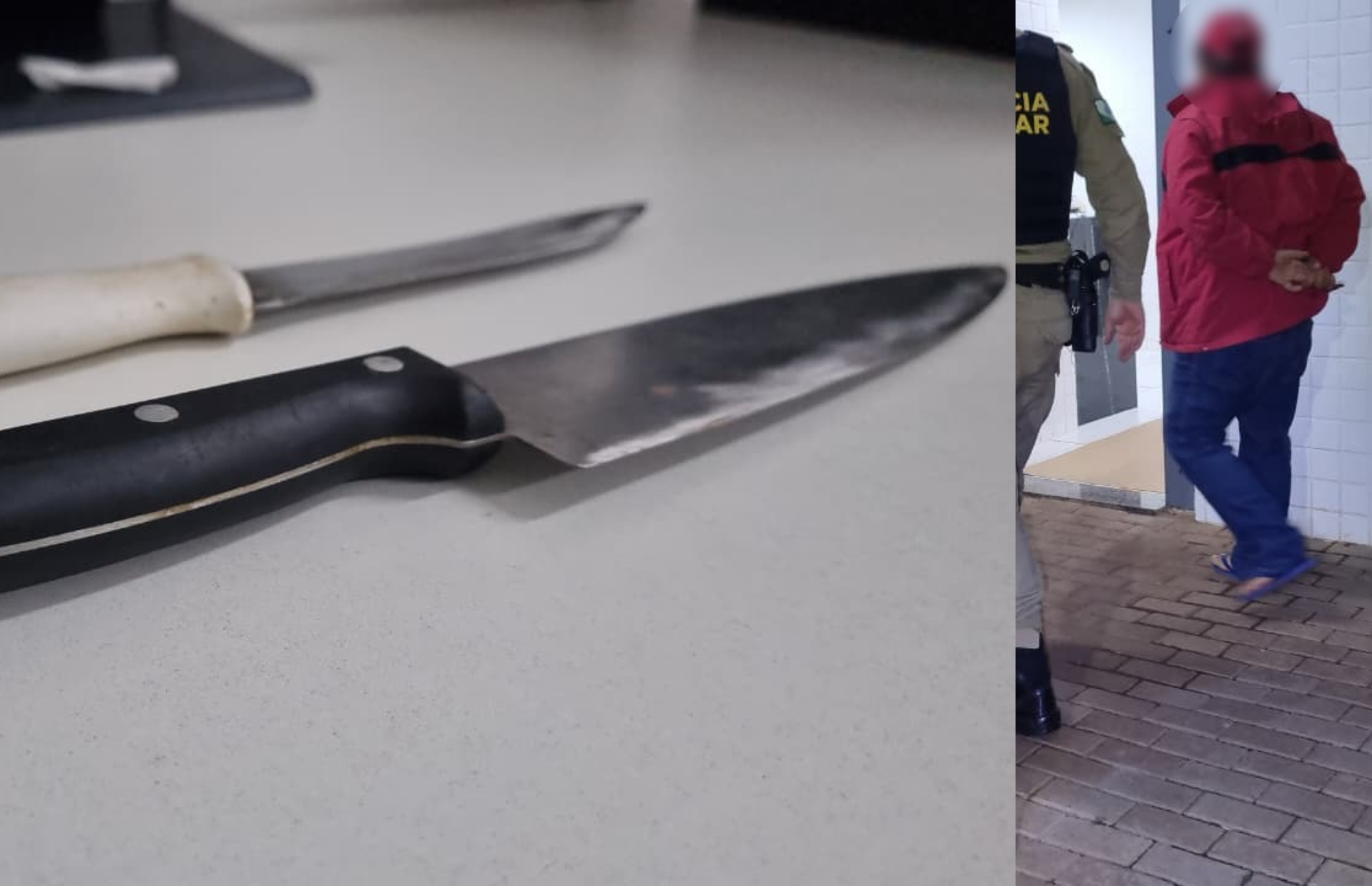 Pai suspeito de ameaçar os filhos com facas é preso pela PM no Bairro Santa Felicidade Pai suspeito de ameaçar os filhos com facas é preso pela PM no Bairro Santa Felicidade