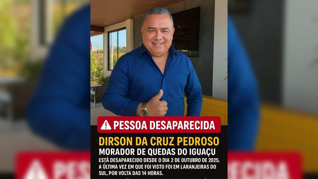 Morador de Quedas, Dirson da Cruz Pedroso, desaparece e Polícia Civil pede ajuda para localizá-lo