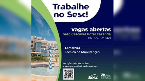 Sesc Hotel Fazenda oferece vagas com salário de até R$ 3.103,35