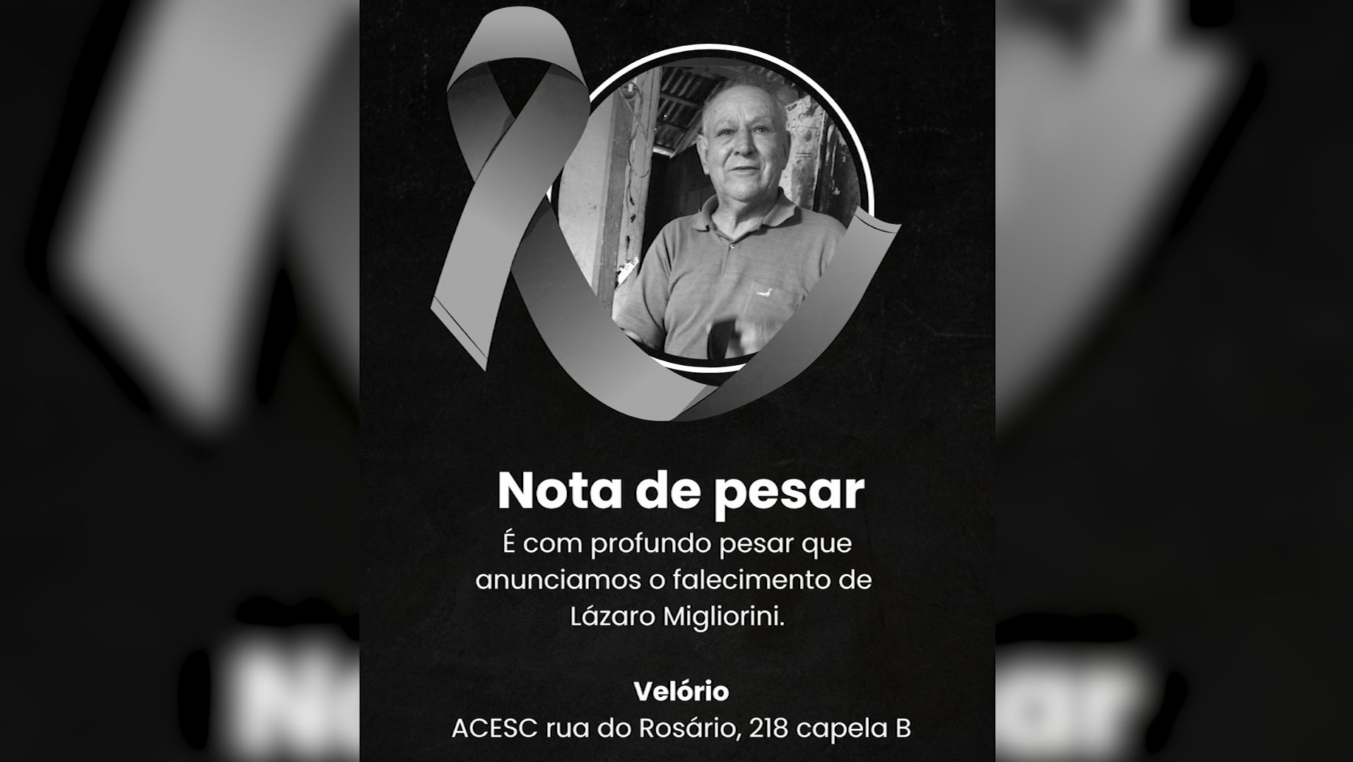 Falece em Cascavel o senhor Lázaro Migliorini, pai do bombeiro herói Sgt. Migliorini
