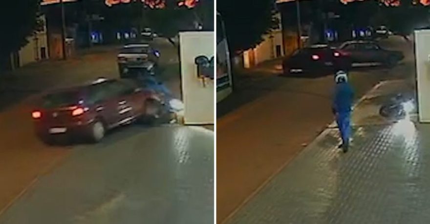 Motorista preso por embriaguez derrubou motociclista, bateu contra carro estacionado e muro