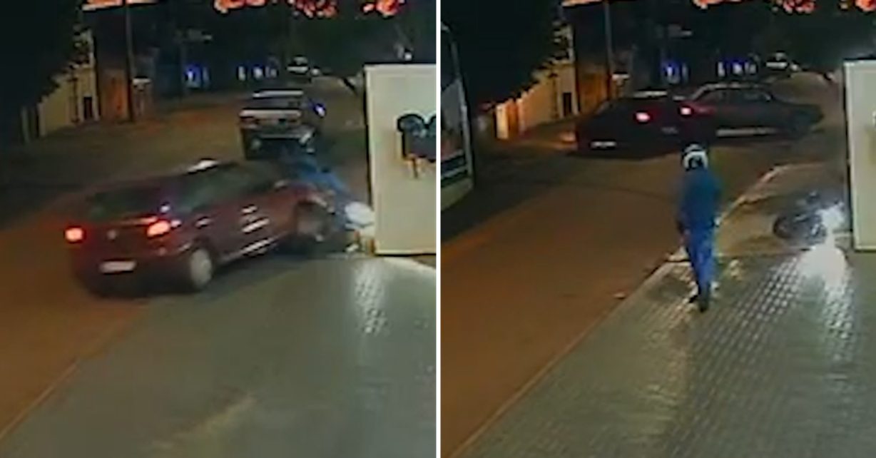 Motorista preso por embriaguez derrubou motociclista, bateu contra carro estacionado e muro