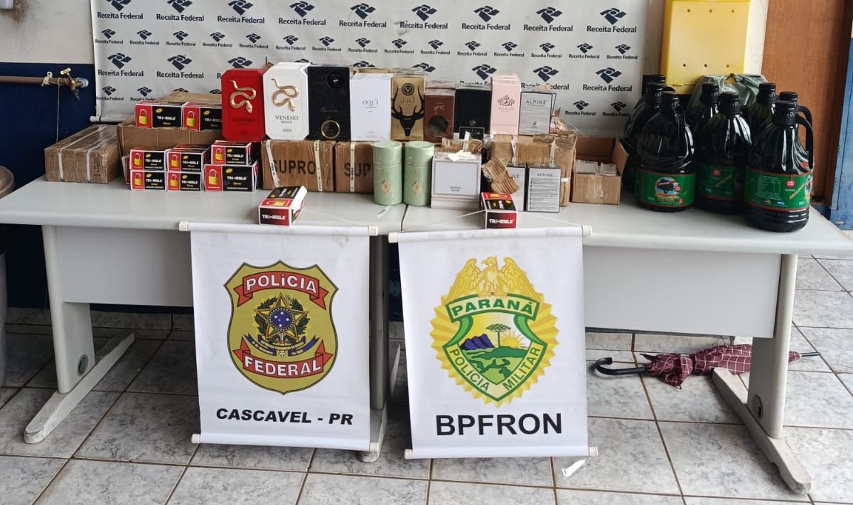 Helicóptero da PM flagra carro suspeito e BPFron encontra perfumes e azeite na BR-277
