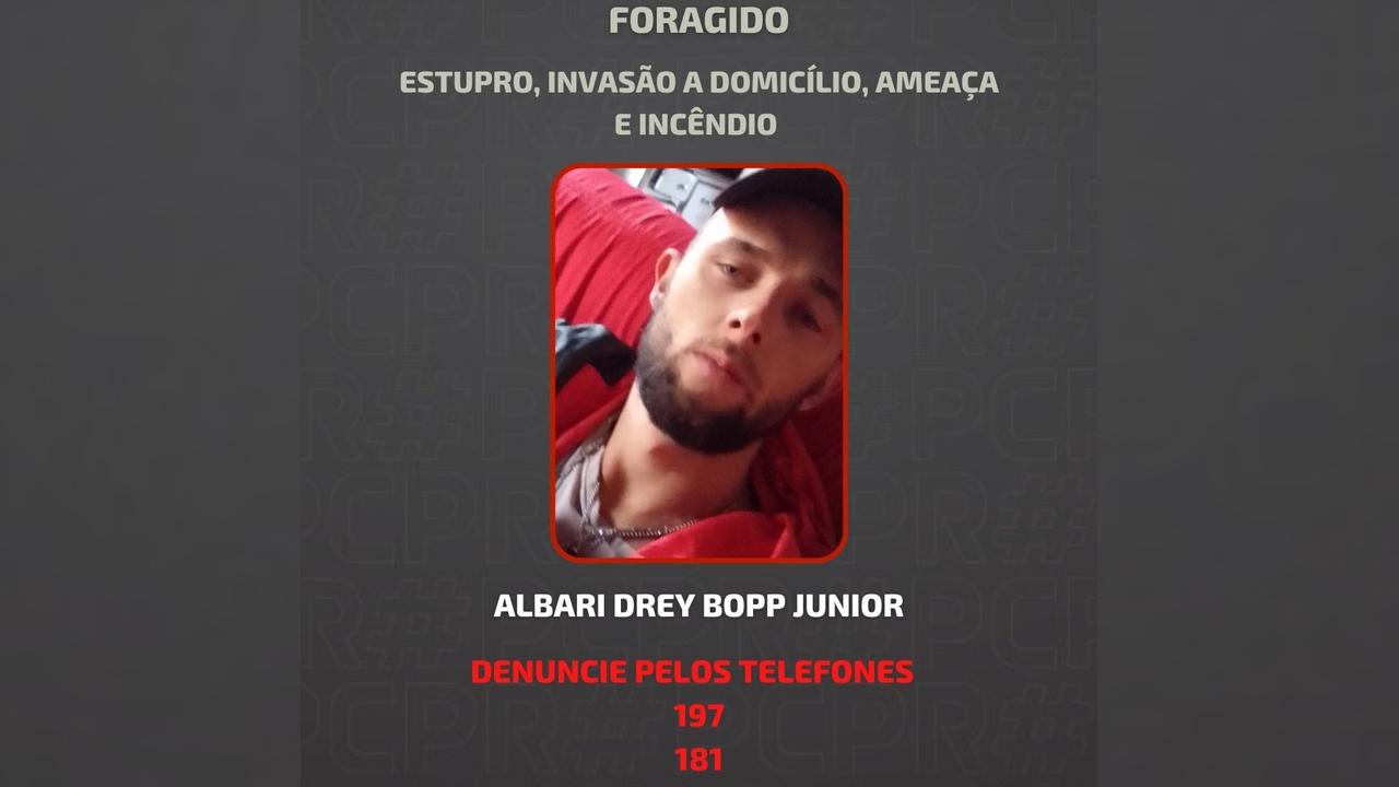 Polícia divulga foto de foragido acusado de estupro, ameaça e incêndio no Paraná