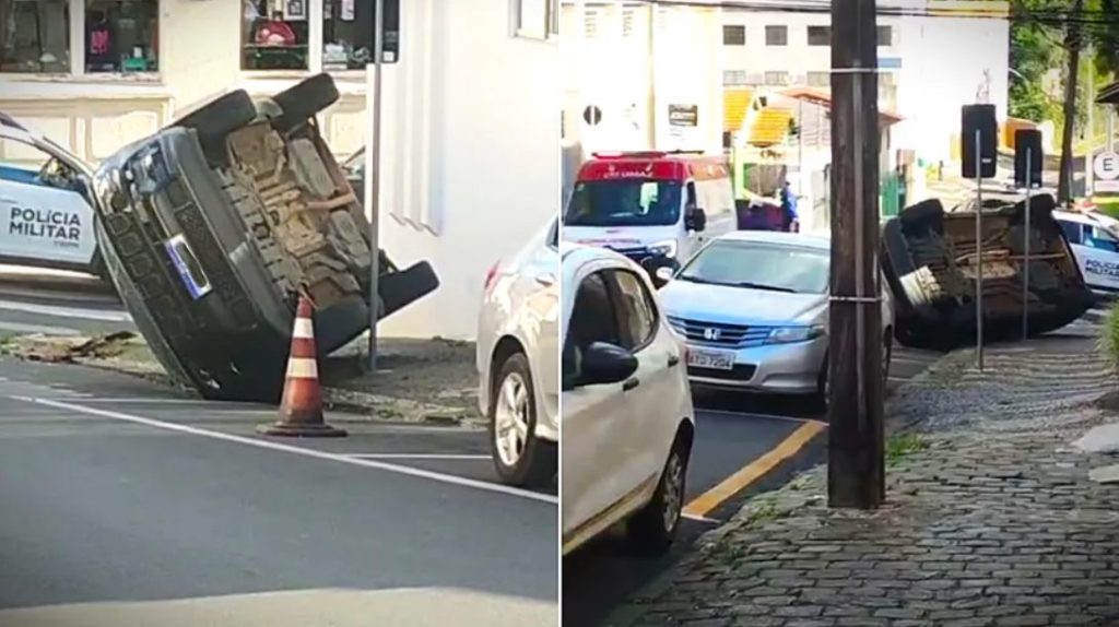 Mulher fratura costela em tombamento no centro de Ponta Grossa