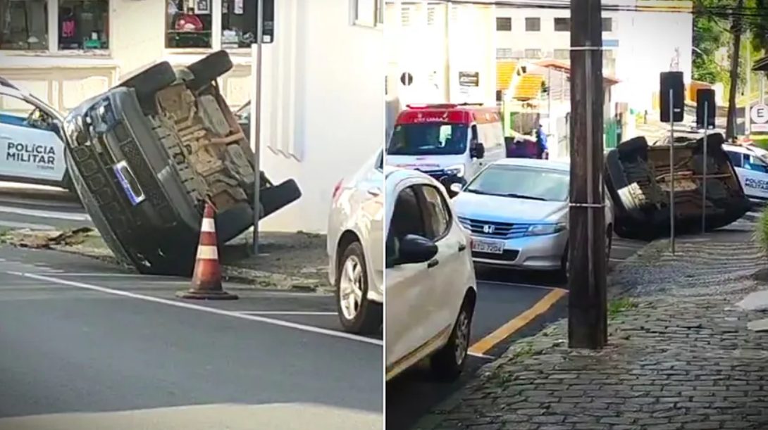 Mulher fratura costela em tombamento no centro de Ponta Grossa