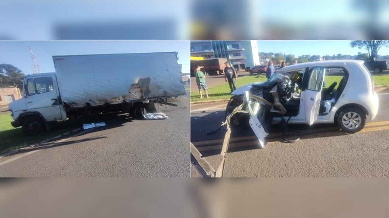 Acidente entre carro e caminhão deixa vítima ferida em Ibema