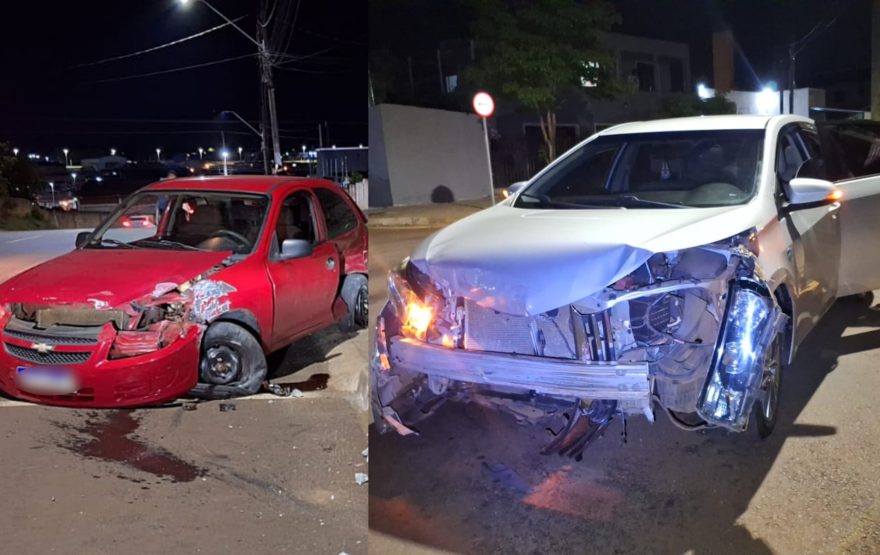 Celta e Corolla se envolvem em forte batida no Bairro Brasmadeira