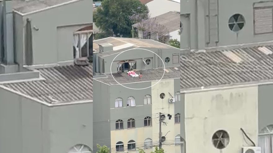 Tragédia evitada: Vídeo flagra crianças brincando e pulando em telhado de prédio no Centro de Cascavel