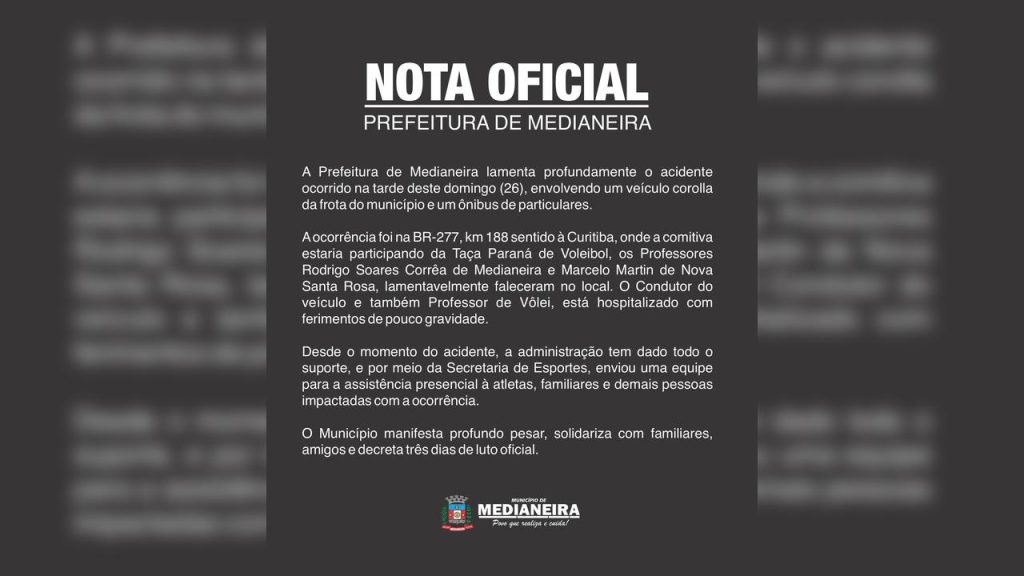 Prefeitura de Medianeira lamenta morte de Rodrigo Soares Corrêa e decreta luto de três dias