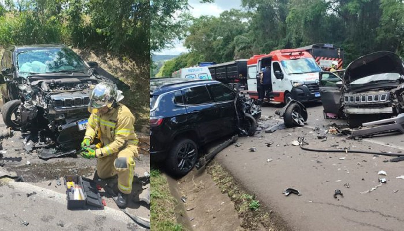 Colisão frontal entre dois Jeep Compass deixa cinco feridos na BR 277, em Nova Laranjeiras