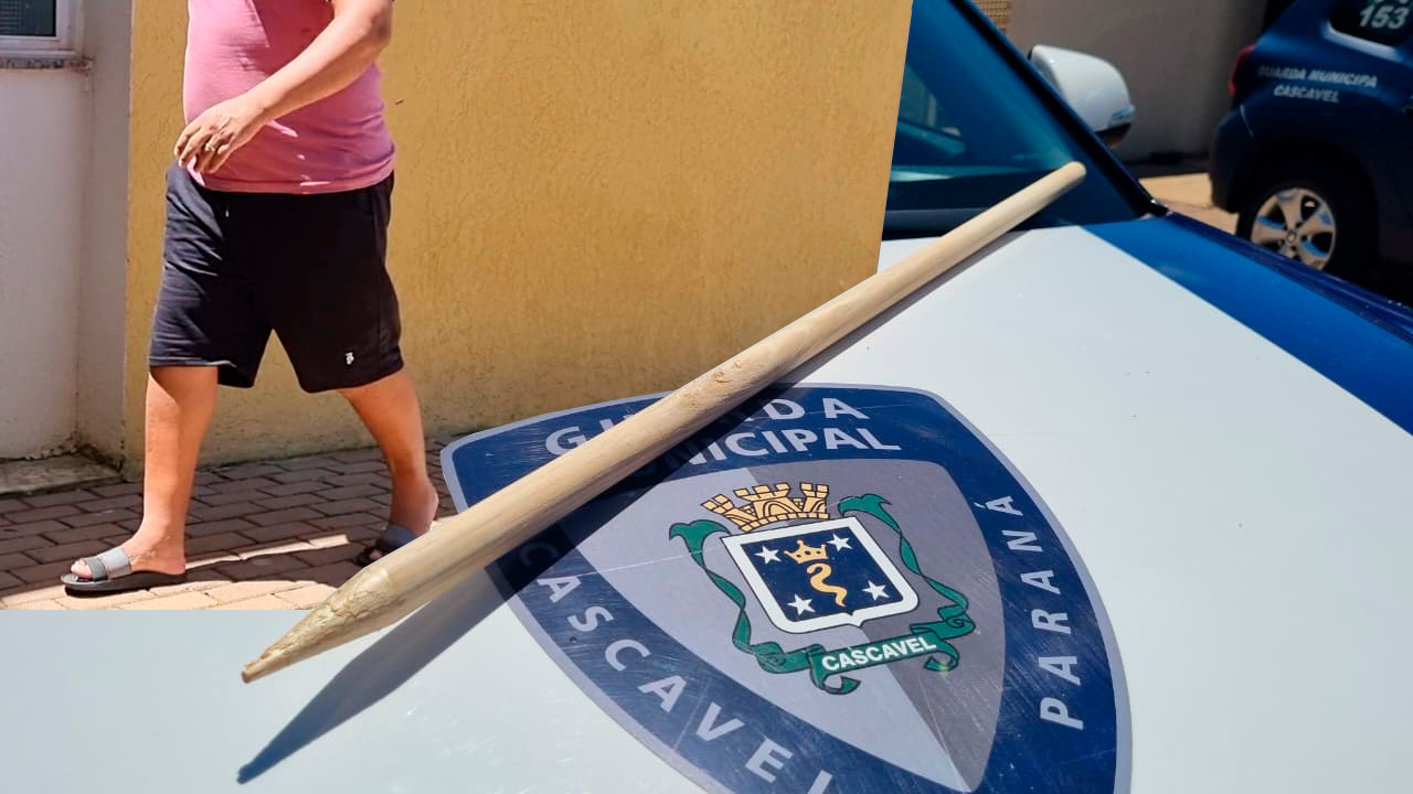 Homem é preso após agredir esposa e filha com "lança improvisada" com cabo de vassoura em Cascavel