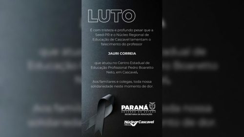 Educação lamenta a morte do professor Jauri Correia, que atuou no CEEP em Cascavel Imagem referente a Educação lamenta a morte do professor Jauri Correia, que atuou no CEEP em Cascavel