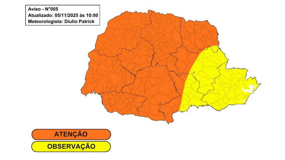 Granizo e ventania: temporais previstos para sexta devem atingir grande parte do Paraná