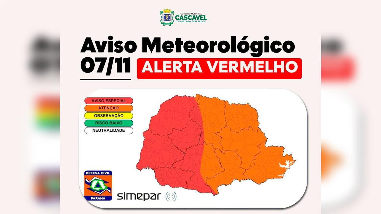 ATENÇÃO! Cascavel entra em alerta vermelho para tempestades severas nesta sexta-feira (7)