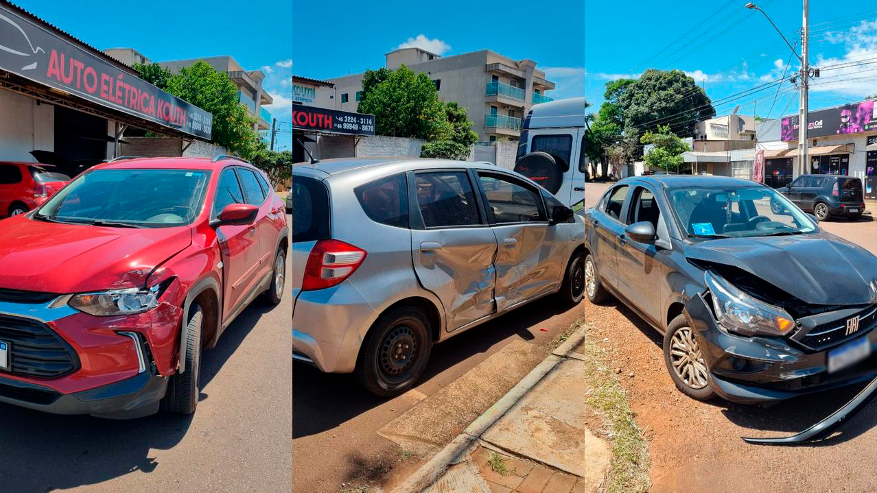 Tracker, Fit e Cronos se envolvem em acidente de trânsito no Bairro Neva, em Cascavel