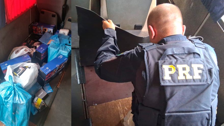 PRF apreende carga de eletrônicos e medicamentos ilegais em ônibus de turismo em Cascavel