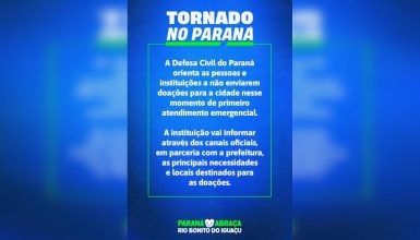 Imagem referente a Defesa Civil do Paraná pede que doações para Rio Bonito do Iguaçu sejam momentaneamente suspensas