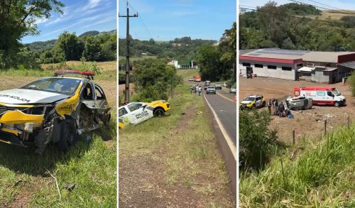 Carro carregado de cigarros bate em viatura, voa barranco e capota Carro carregado de cigarros bate em viatura, voa barranco e capota