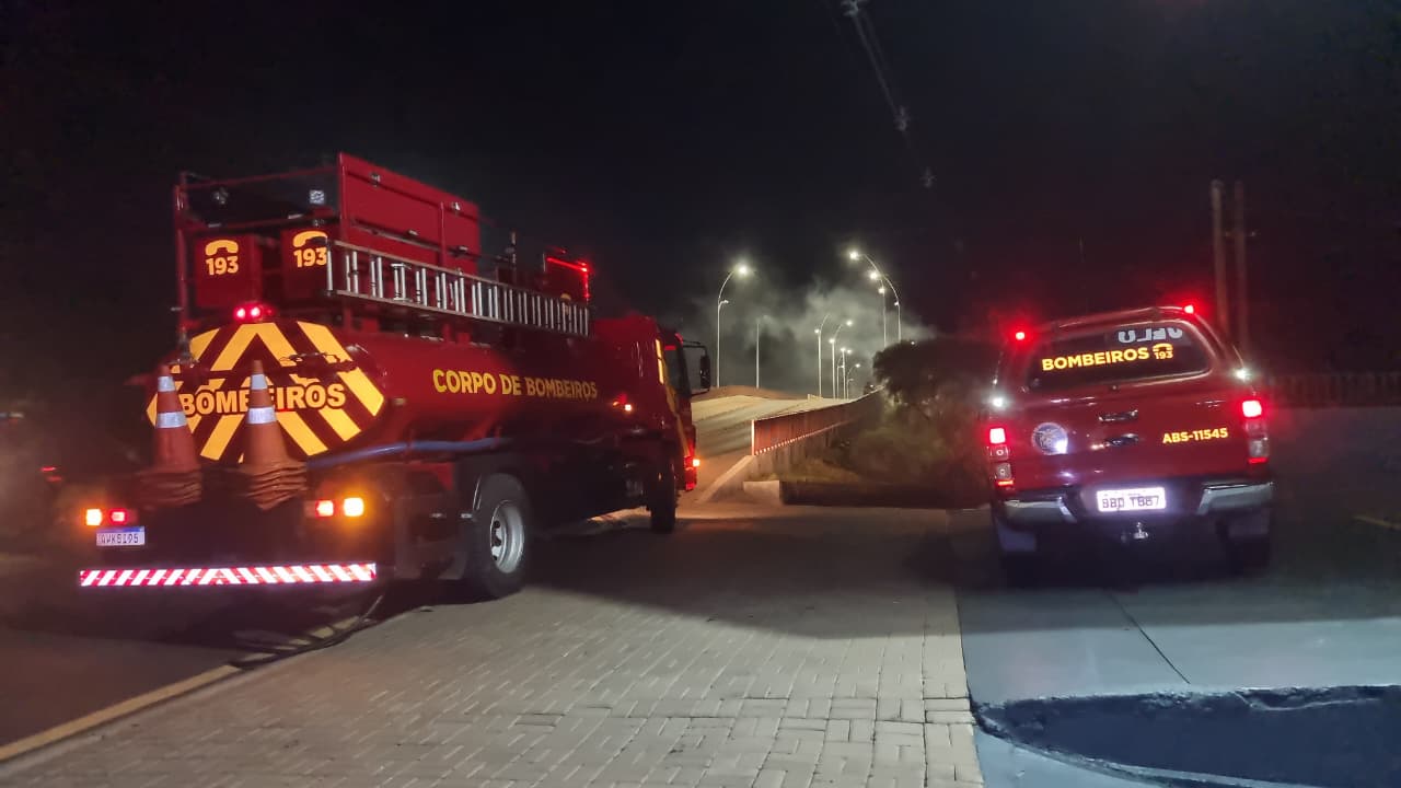 Incêndio em vegetação próximo ao viaduto da Avenida Piquiri mobiliza Bombeiros Incêndio em vegetação próximo ao viaduto da Avenida Piquiri mobiliza Bombeiros