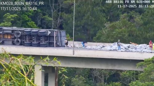 Câmera flagra ladrões saqueando carga de feijão após tombamento de carreta