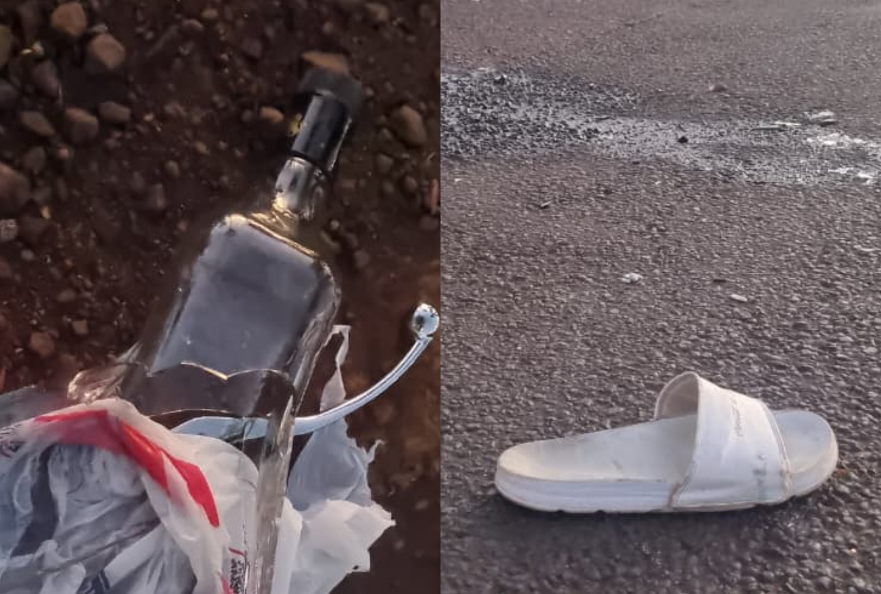 Trevo da Portal: Piloto bate em outra moto, mas foge deixando para trás whisky e pé de chinelo Trevo da Portal: Piloto bate em outra moto, mas foge deixando para trás whisky e pé de chinelo