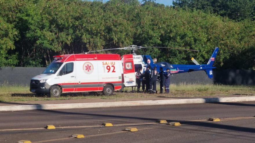 Idoso que sofreu infarto em Marechal é trazido de helicóptero a Cascavel