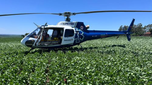 Vítima de grave acidente na PR-488 em Santa Helena é trazida de helicóptero para Cascavel