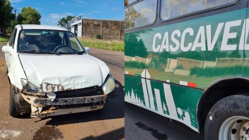 Corsa e ônibus do transporte público se envolvem em acidente no São Cristóvão