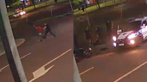 Vídeo: Vigilante tático chega rápido em farmácia e entra em luta corporal com assaltante