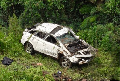 SUV capota e despenca em barranco na BR-282; duas jovens escapam sem ferimentos graves Imagem referente a SUV capota e despenca em barranco na BR-282; duas jovens escapam sem ferimentos graves