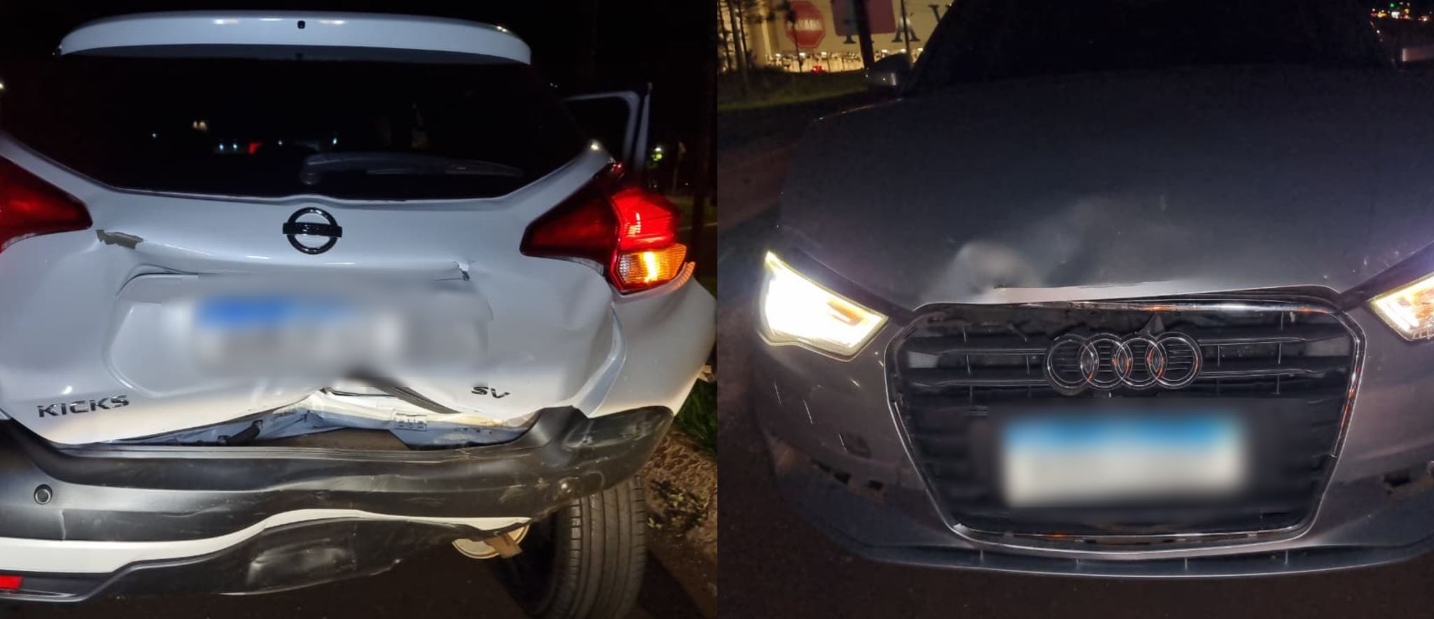 Nissan Kicks e Audi A3 se envolvem em colisão traseira na BR-277 em Cascavel
