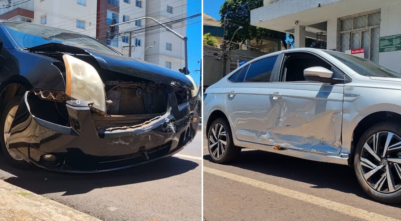 Virtus e Sentra se envolvem em colisão no cruzamento das Ruas Minas Gerais e Afonso Pena