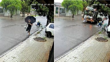 Vídeo mostra homem ateando fogo em carro e coletores de recicláveis apagando chamas com água da chuva Imagem referente a Vídeo mostra homem ateando fogo em carro e coletores de recicláveis apagando chamas com água da chuva