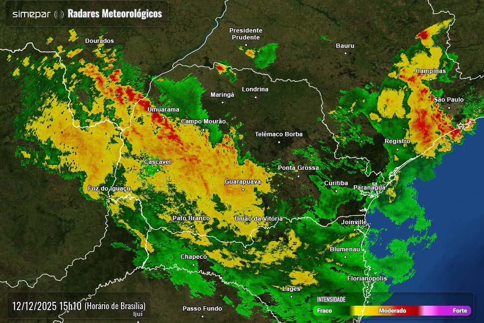 Chuva intensa atinge o Paraná e cidades do Oeste já superam 100 mm Imagem referente a Chuva intensa atinge o Paraná e cidades do Oeste já superam 100 mm