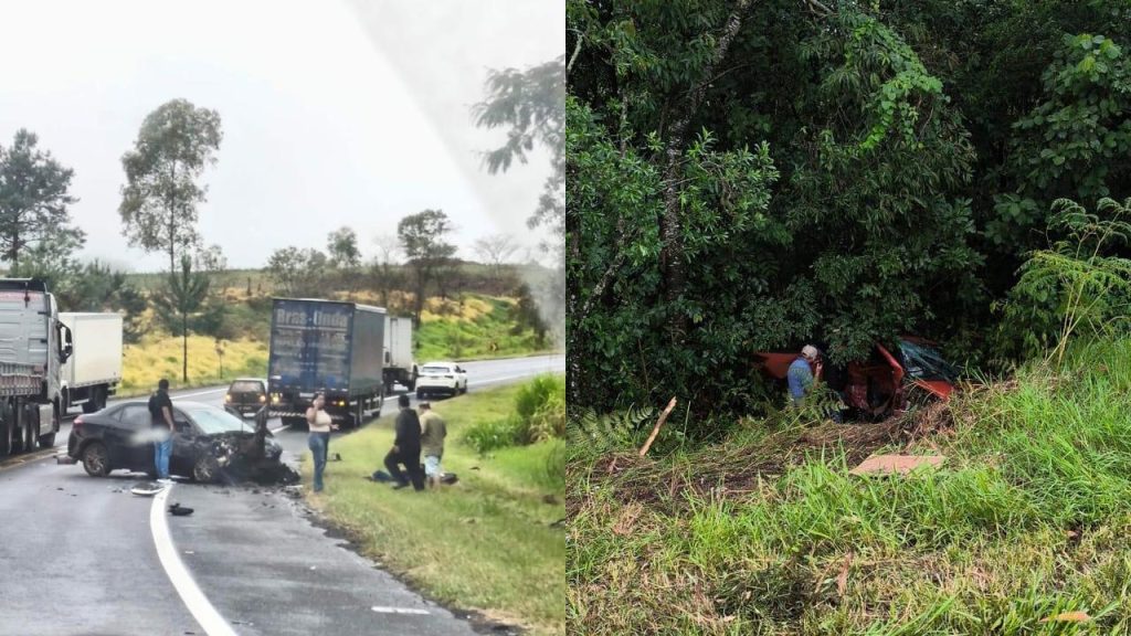 Casal e jovem feridos após grave batida e carro despencar em barranco na BR-376 Casal e jovem feridos após grave batida e carro despencar em barranco na BR-376