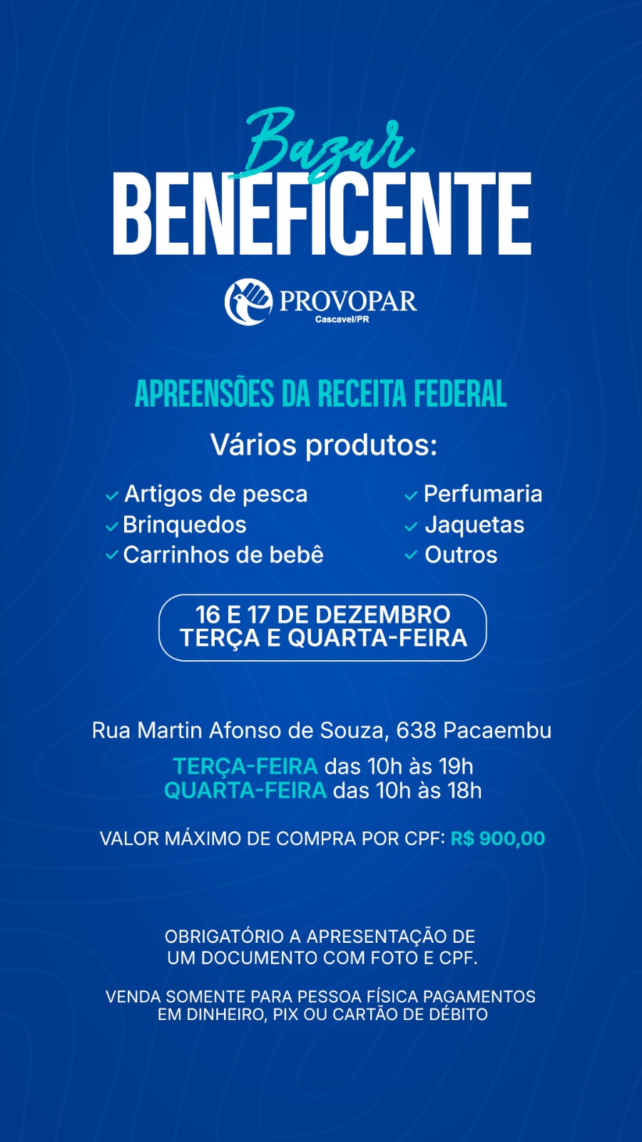 Provopar de Cascavel promove bazar beneficente com produtos apreendidos pela Receita Federal Imagem referente a Provopar de Cascavel promove bazar beneficente com produtos apreendidos pela Receita Federal