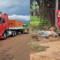 Motociclista quebra a perna em grave acidente envolvendo carro e carreta no Cascavel Velho Imagem referente a Motociclista quebra a perna em grave acidente envolvendo carro e carreta no Cascavel Velho