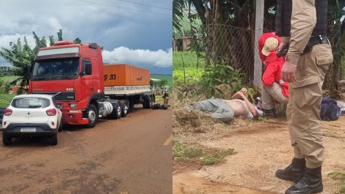 Motociclista quebra a perna em grave acidente envolvendo carro e carreta no Cascavel Velho Imagem referente a Motociclista quebra a perna em grave acidente envolvendo carro e carreta no Cascavel Velho