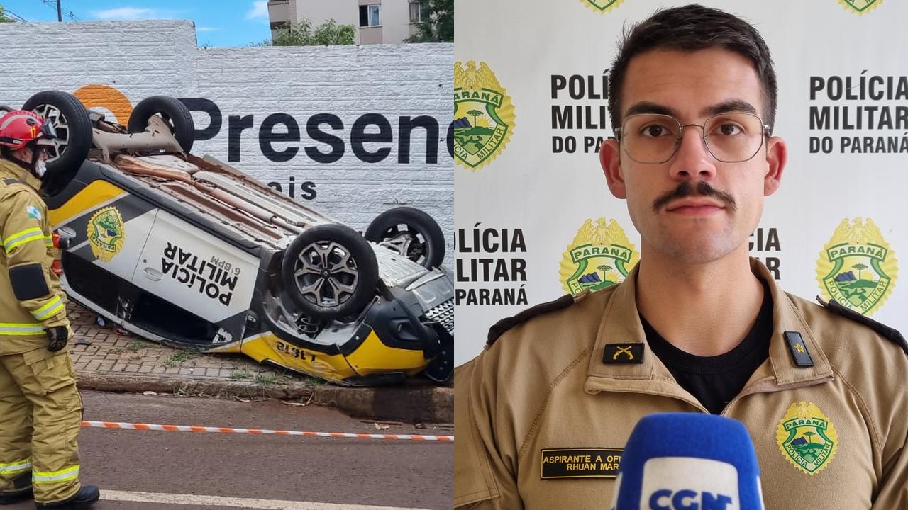 Condutor da viatura que capotou em acidente ficou ferido, diz PM
