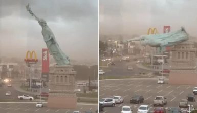 Imagem referente a Estátua da Liberdade da Havan em Guaíba cai durante temporal