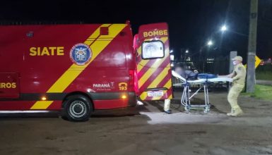 Colisão entre motos deixa motoboy ferido na marginal da BR-277 no 14 de Novembro Imagem referente a Colisão entre motos deixa motoboy ferido na marginal da BR-277 no 14 de Novembro