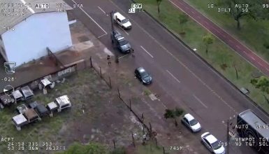Imagem referente a Imagens aéreas mostram 'perseguição' a Peugeot com contrabando na entrada de Cascavel