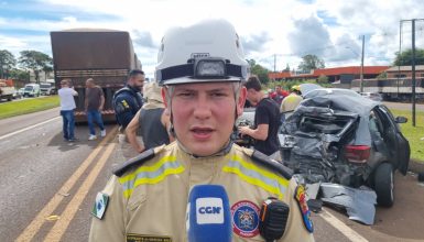 Imagem referente a Oficial do Corpo de Bombeiros fala sobre acidente com sete veículos na BR-277