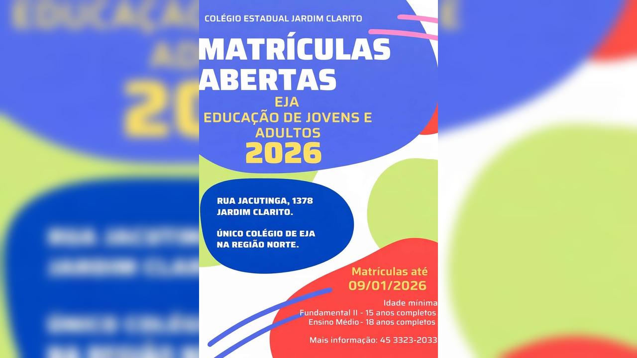 Inscrições abertas: Colégio Jardim Clarito convoca comunidade para manter EJA na região norte Inscrições abertas: Colégio Jardim Clarito convoca comunidade para manter EJA na região norte
